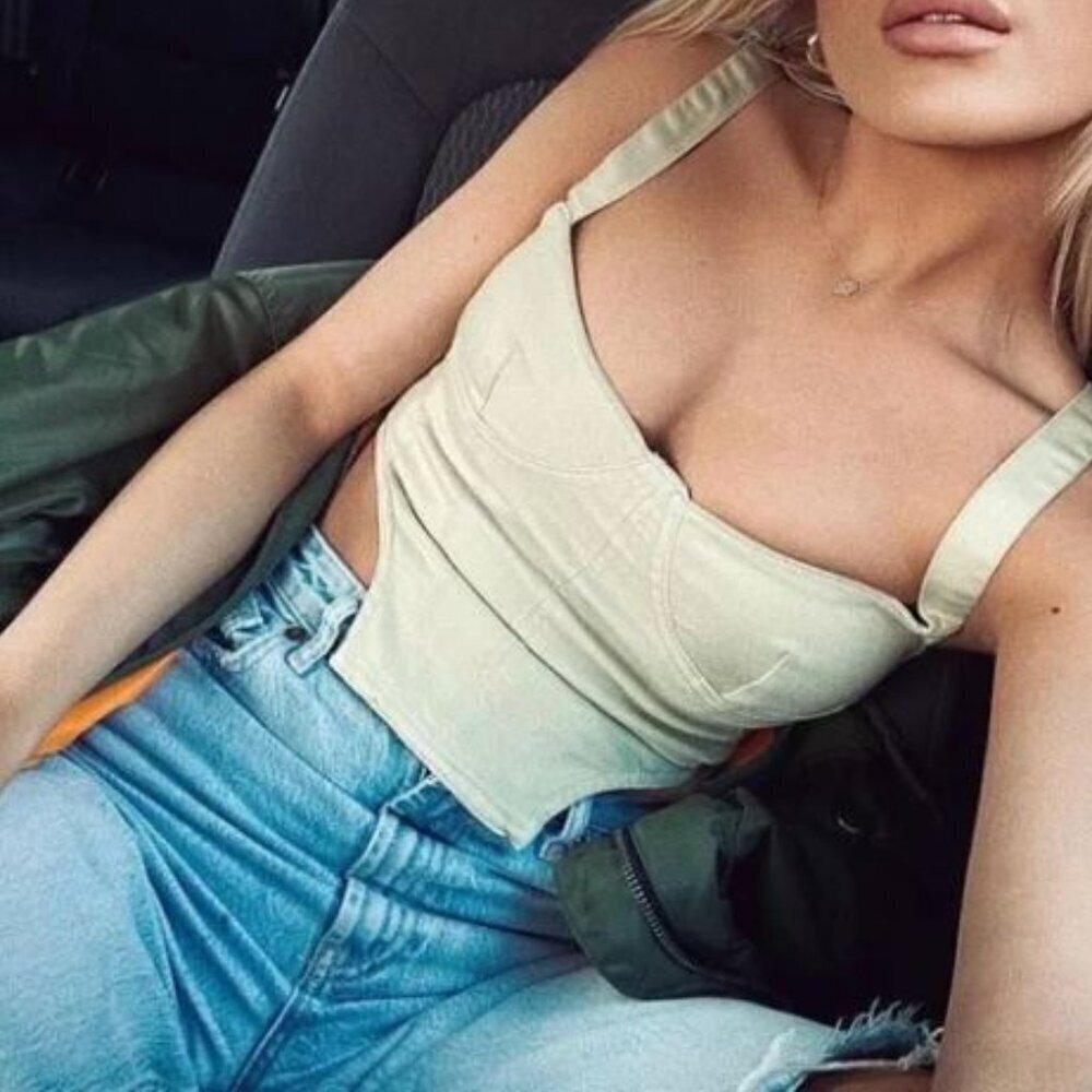 ZARA DENIM CORSET TOP GREEN SIZE M 5520 076 500